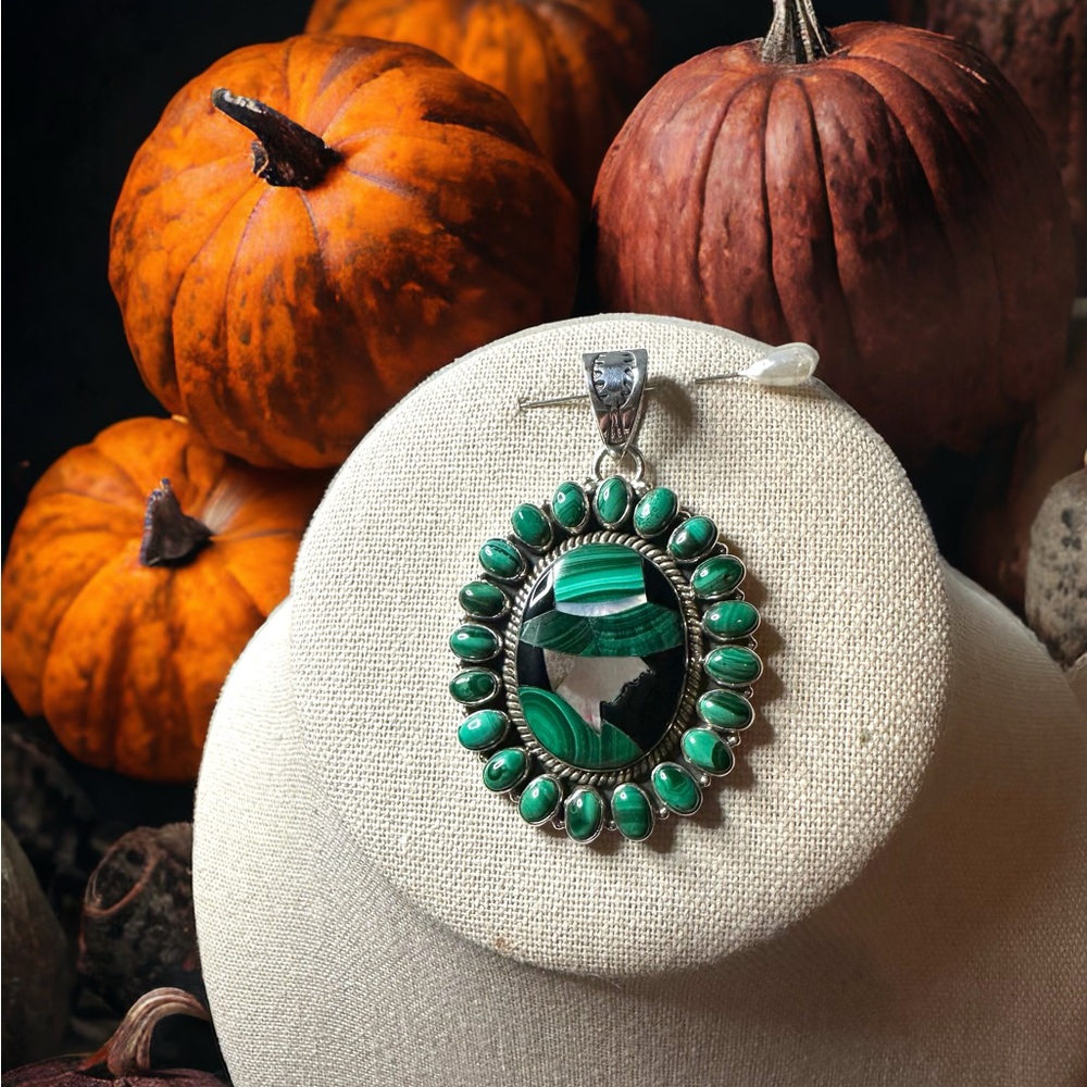 Malachite, Inlayed Black Onyx, MOP, & Inlayed Malachite in Sterling Silver